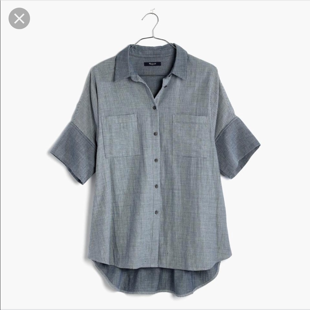 Madewell Blue Button-Down Short Sleeve Shirt